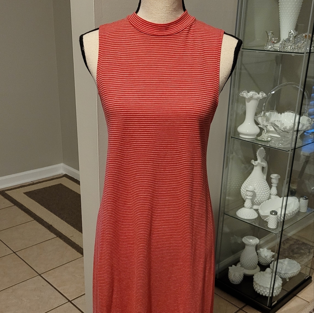 EUC- RED/WHITE STRIPED MOCK TURTLENECK DRESS BY ALTERNATIVE FROM NORDSTROM RACK